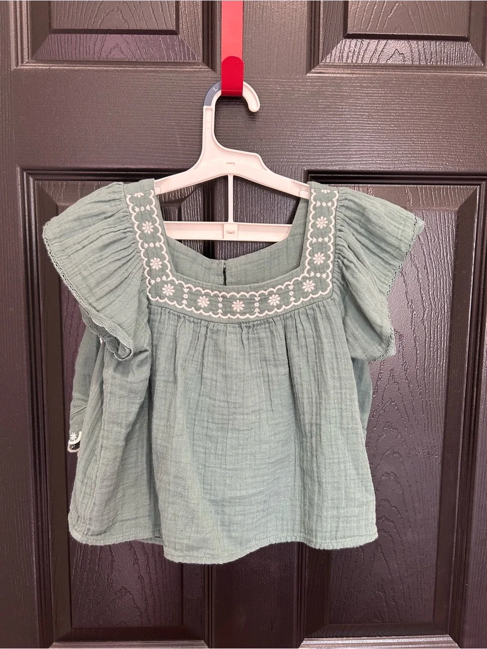 Old Navy Sage Green Embroidered Flutter Sleeve Blouse